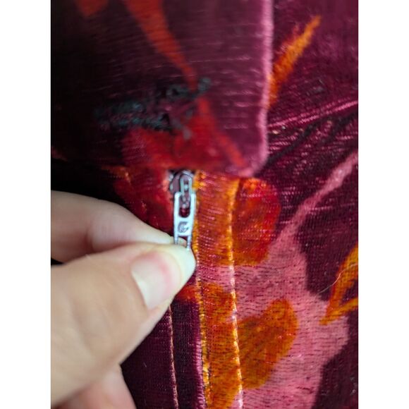 Vintage 70's Pants S Wine Floral Velvet Bell Bottoms High Rise Wide Leg Flare - Picture 6 of 11